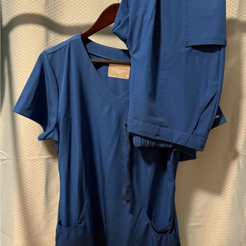 12.Skechers Women's V-Neck Scrub set  in Blue